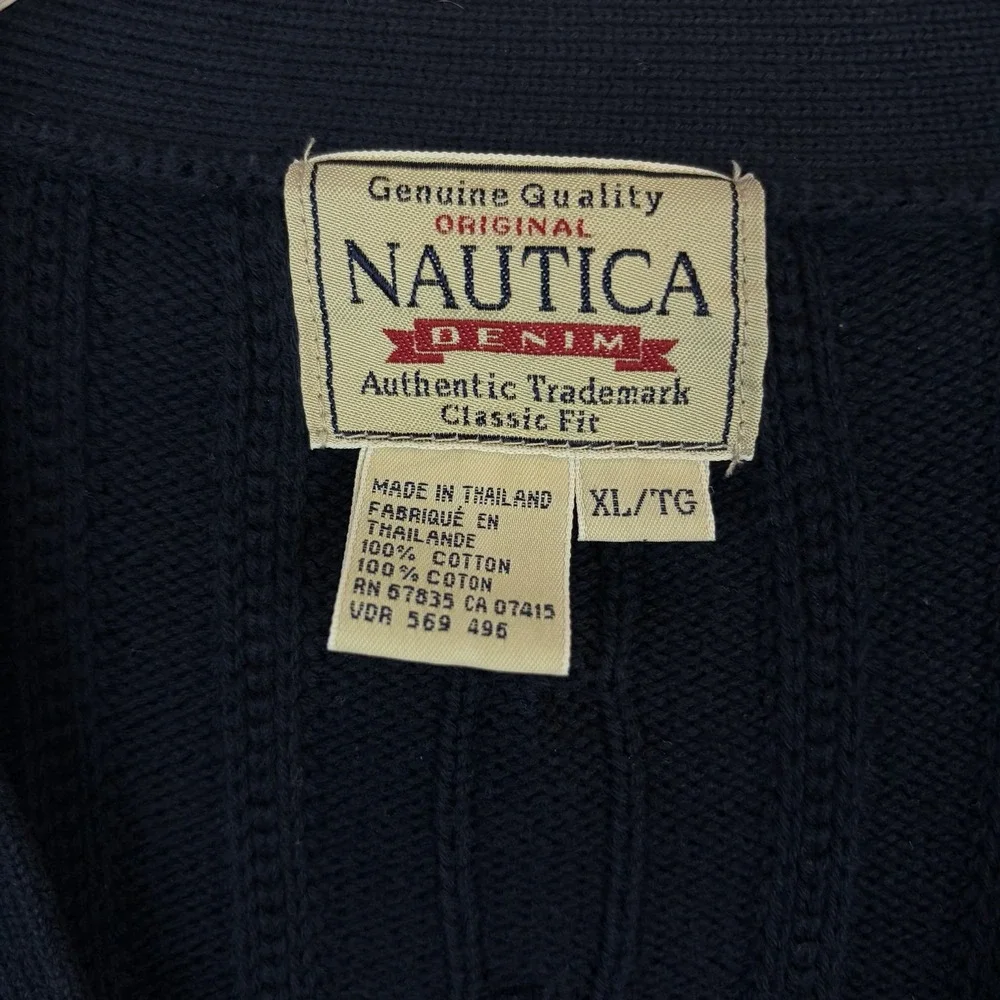 Vintage Cardigan Sweater Mens XL Blue Cotton Cable Knit Grandpa Academia 90s